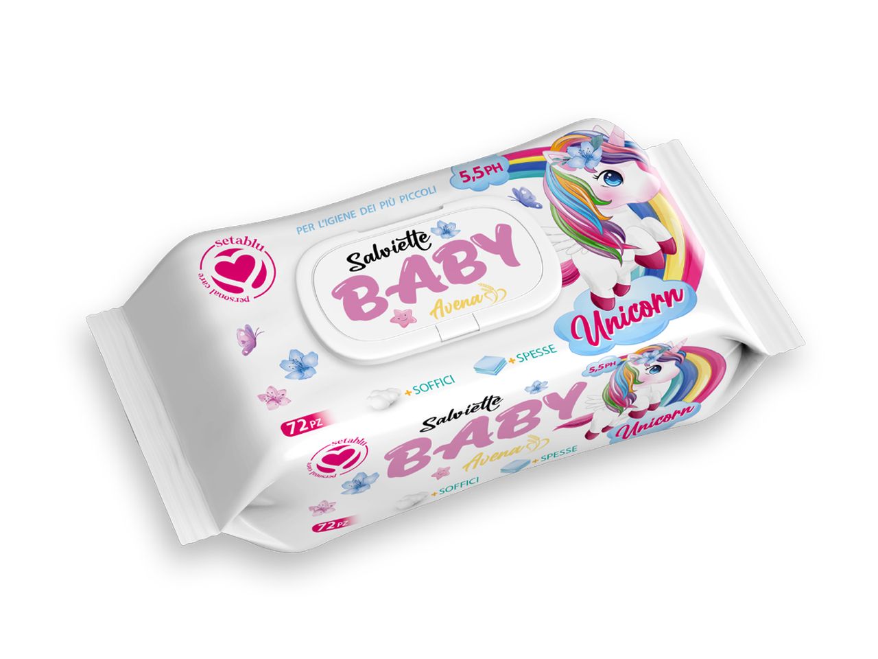 Salviette baby unicorno avena - la confezione contiene 72 salviette
