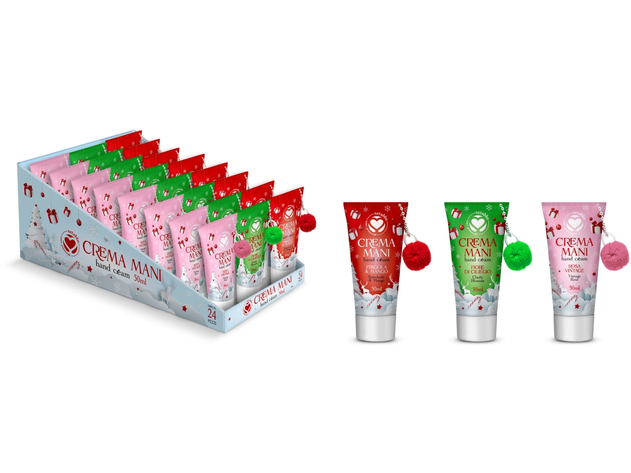 Crema mani 50ml con pompon frofumazioni assortite