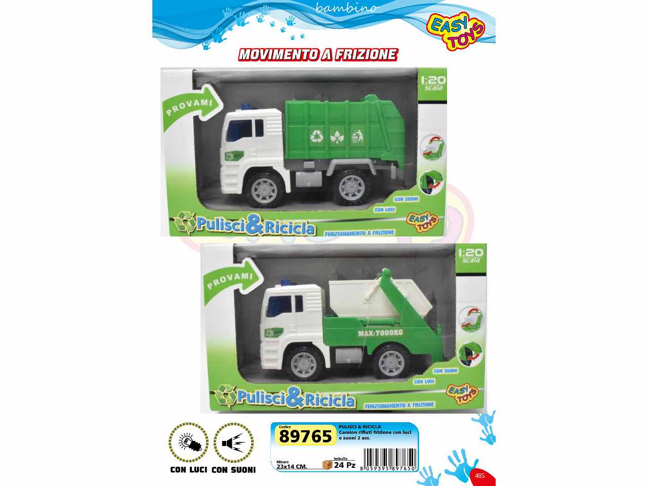 Camion rifiuti c/suono 2 ass. 89765