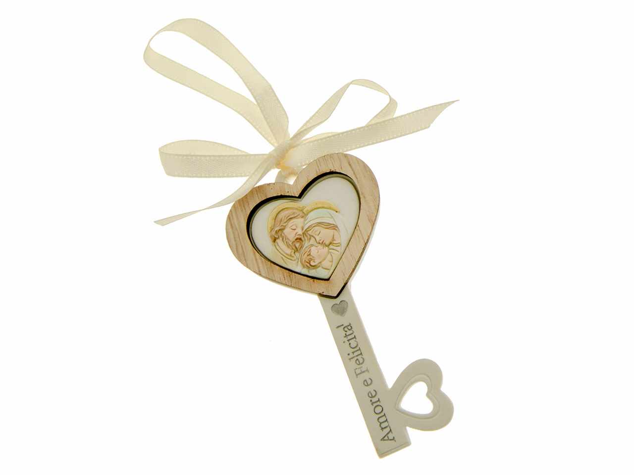 Chiave felicity sacra famiglia in resina e legno 9cm