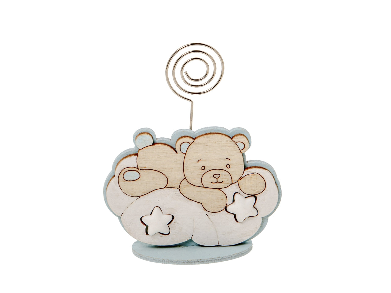 Orsetto clip con stelle celeste in legno e metallo misura h.8cm