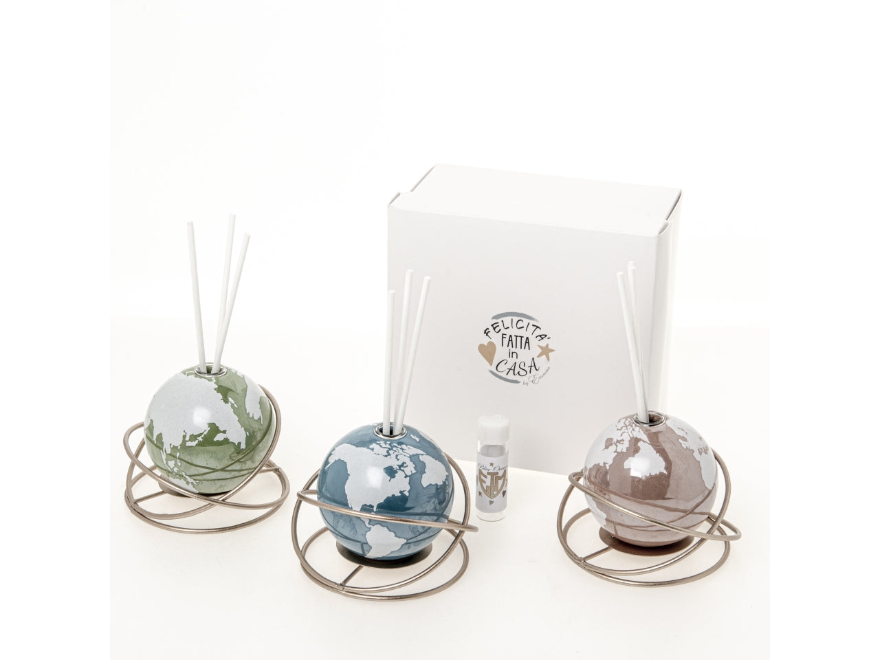 Bomboniera diffusore in porcellana, metallo e vetro, per matrimonio, anniversario, battesimo con profumazione blue ocean - colori assortiti - 8xh.7cm - ETM