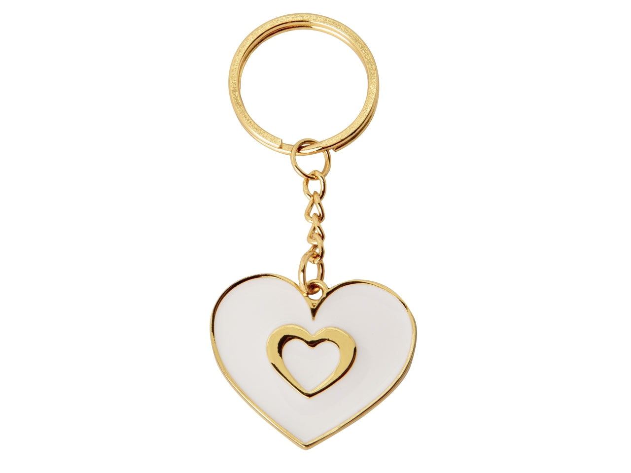 Portachiavi in zama 2cuori dorati e bianchi 4cm