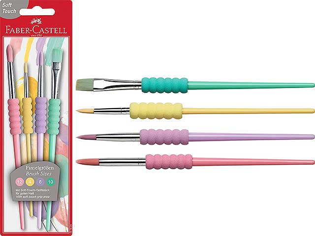 Pennelli Faber Castell con misure diverse 4 - 8 - 10 - 12 impugnatura soft-touch colori assortiti