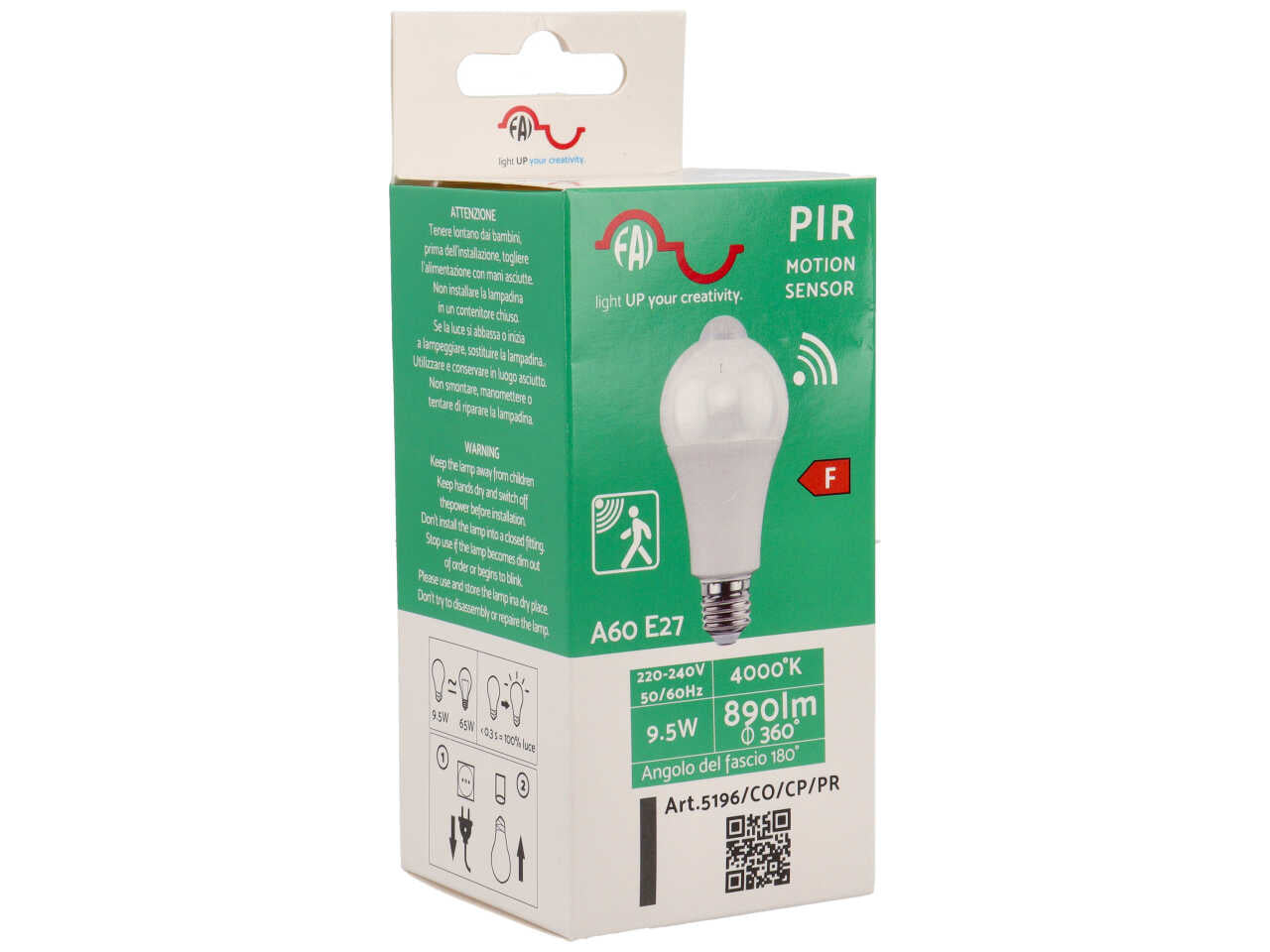 Lampada Led E27 10W motion sensor bianco neutro a goccia - Fai srl