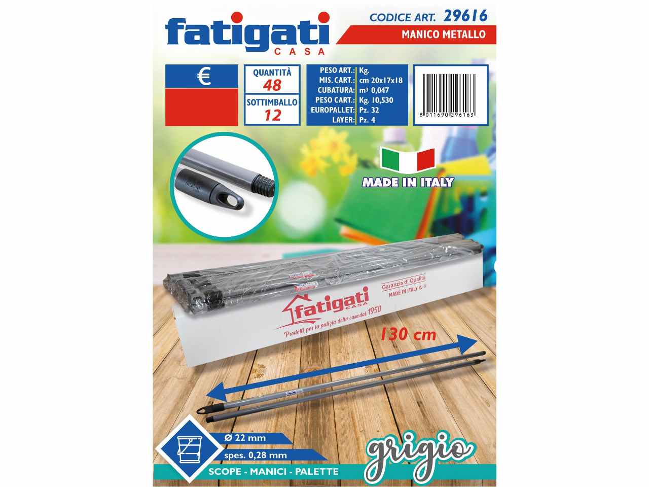 Manico in metallo 130cm grigio