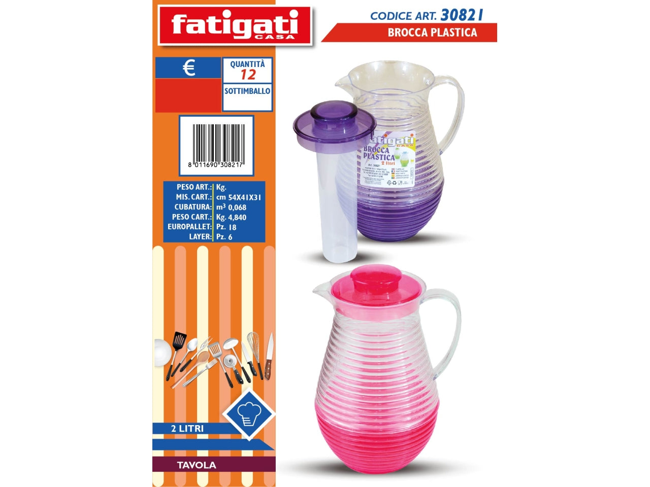 Caraffa in plastica da 2 l fucsia e viola - Fatigati