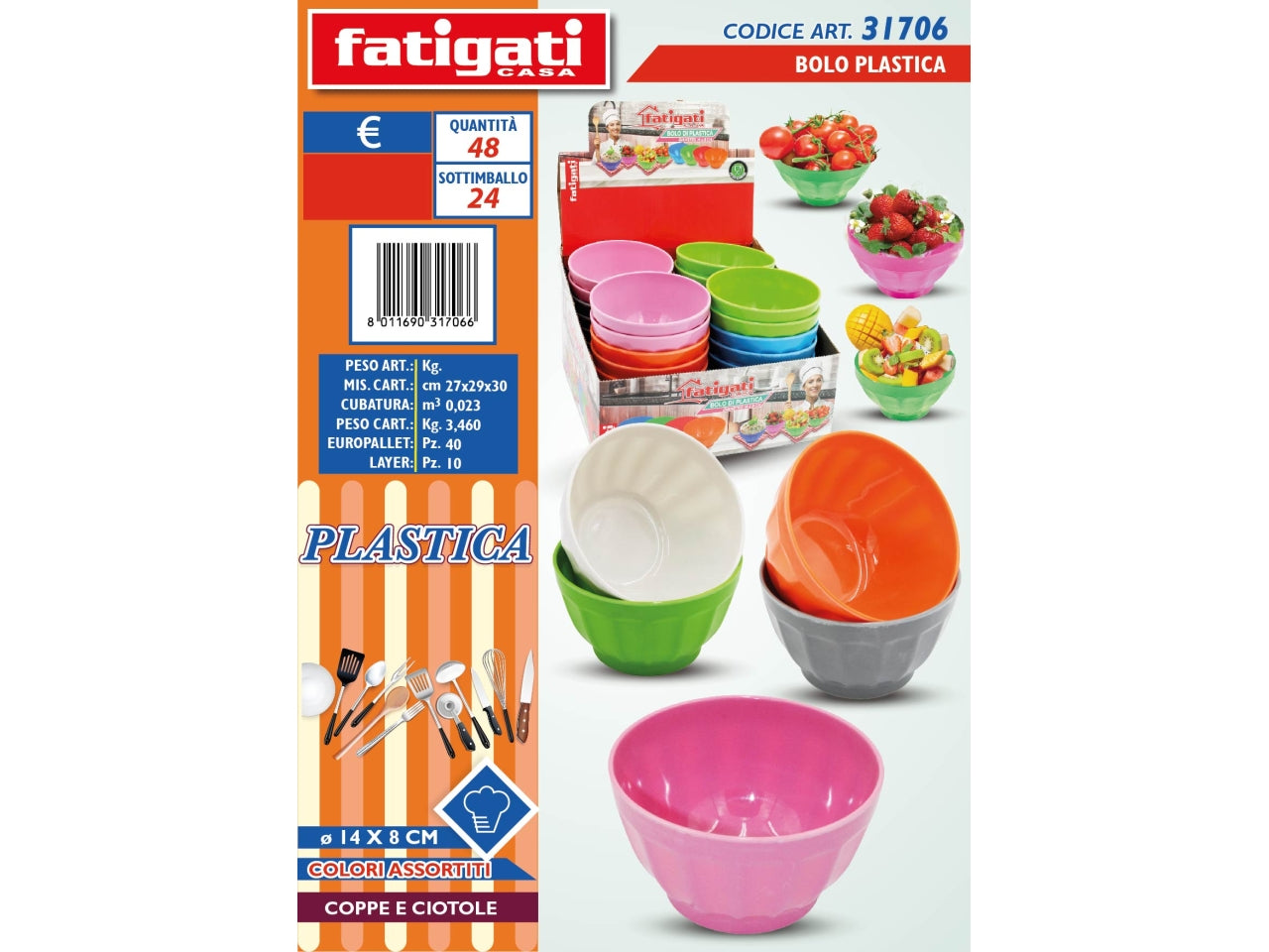 Ciotola in plastica 14x8 cm colori assortiti - Fatigati