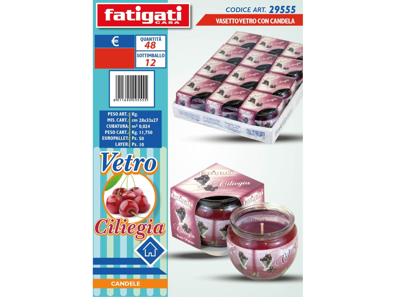 Candela profumata in vasetto di vetro al profumo di ciliegia - Fatigati