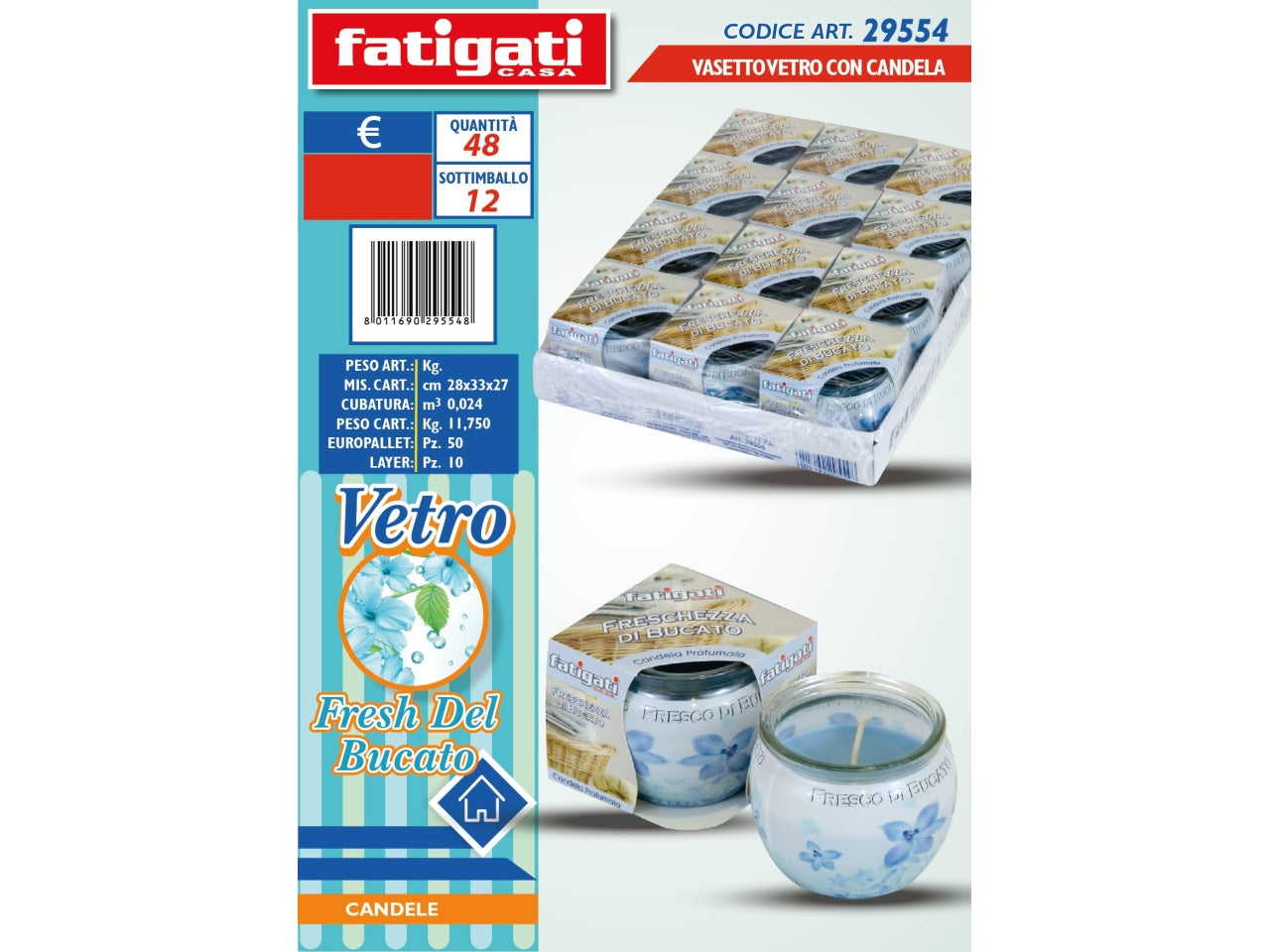 Candela profumata in vasetto di vetro al profumo di freschezza di bucato - Fatigati