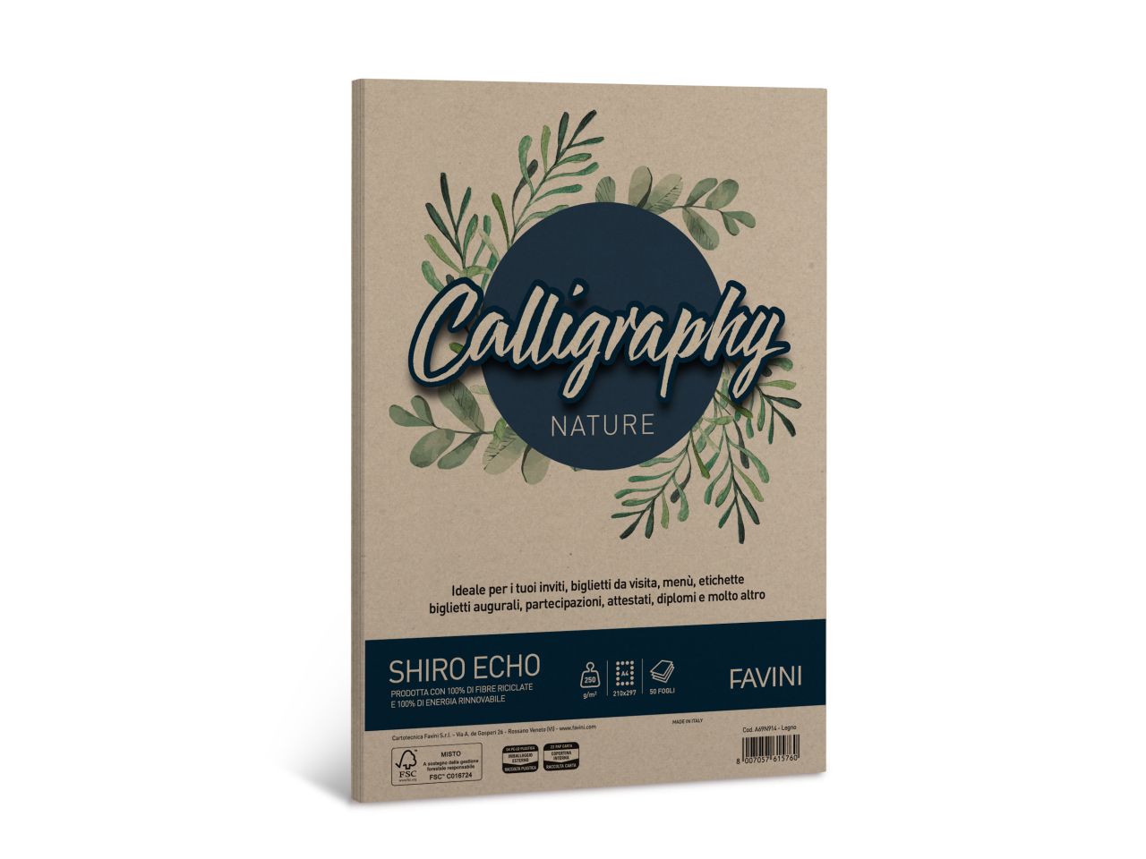 Carta calligraphy shiro eco a4 250gr 21x29,7cm 50 fogli legno