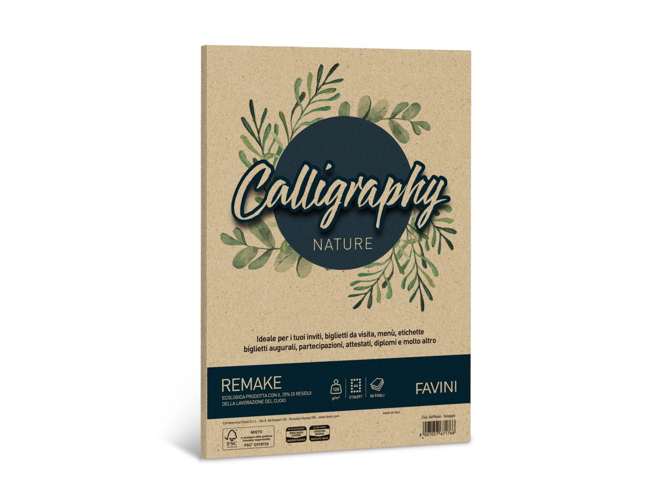 Carta calligraphy nature remake a4 120gr 21x29,7cm 50 fogli spiaggia