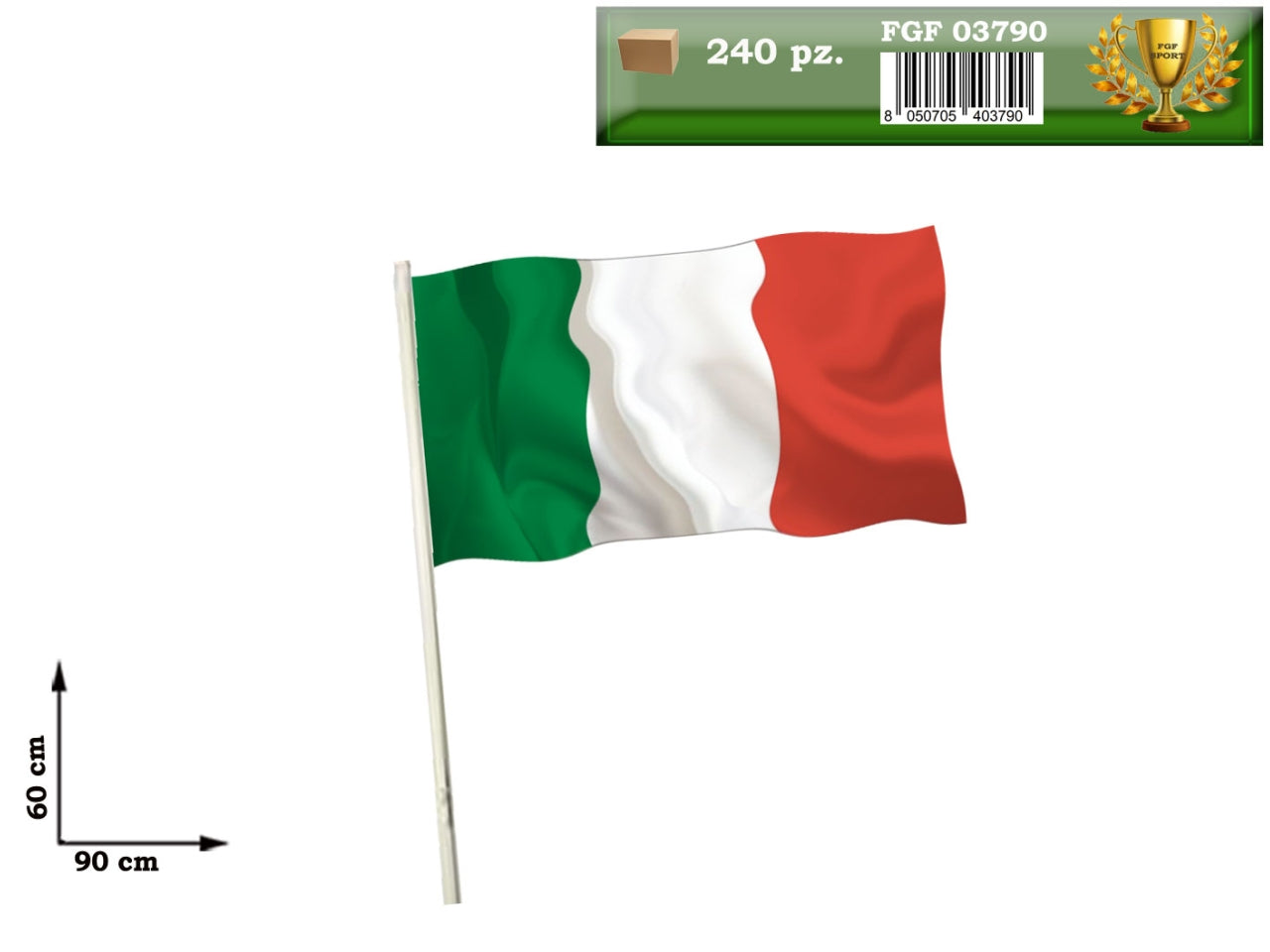 Bandiera tricolore con asta