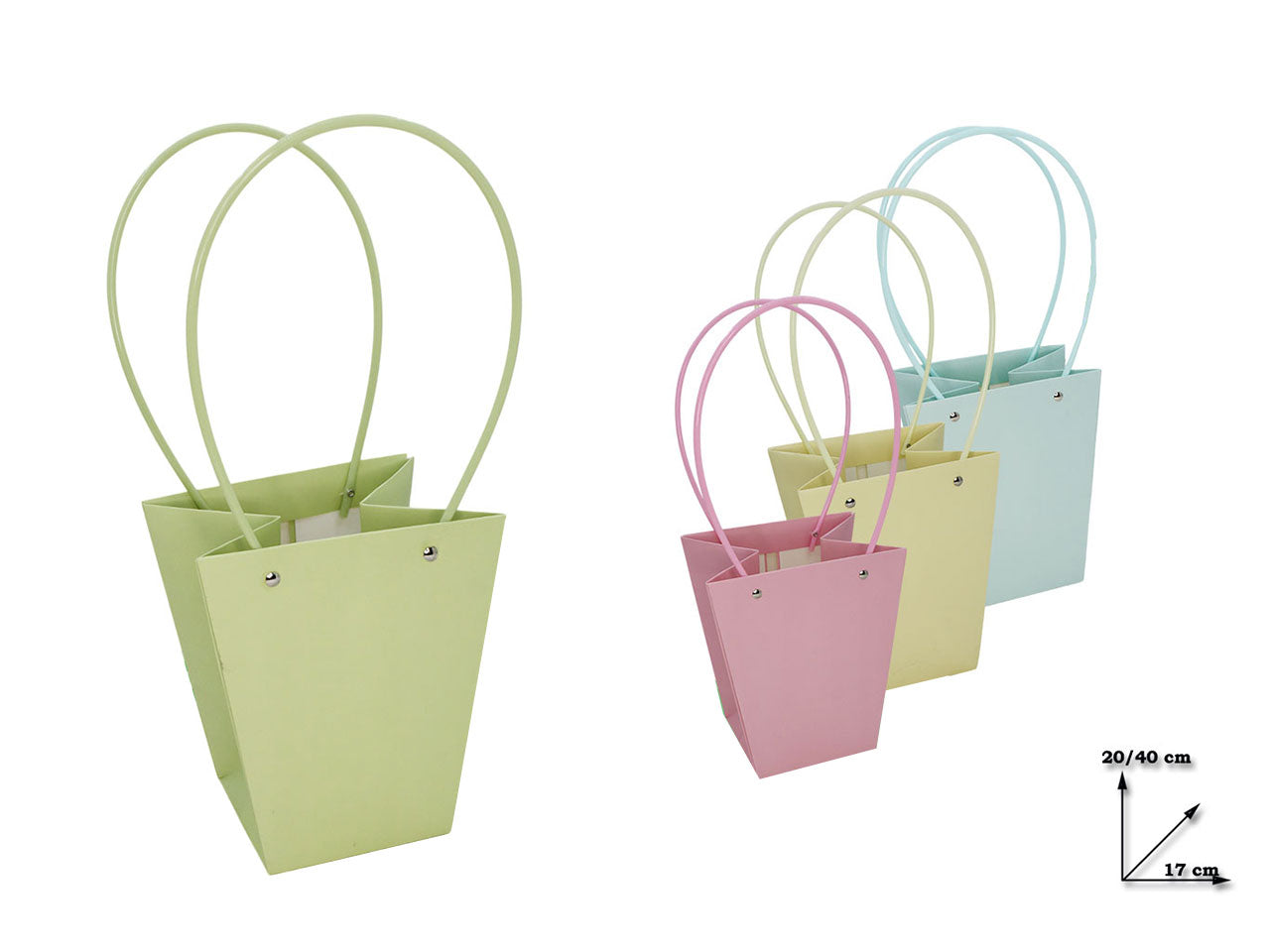 Shopper di carta con manico 17x20x40cm disponibile in colori assortiti