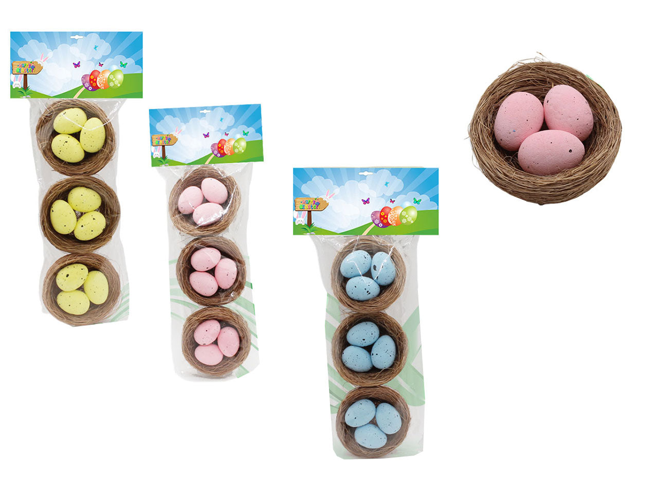 Nidi con uovo 6,5cm 3pz disponibile in diverse colorazioni