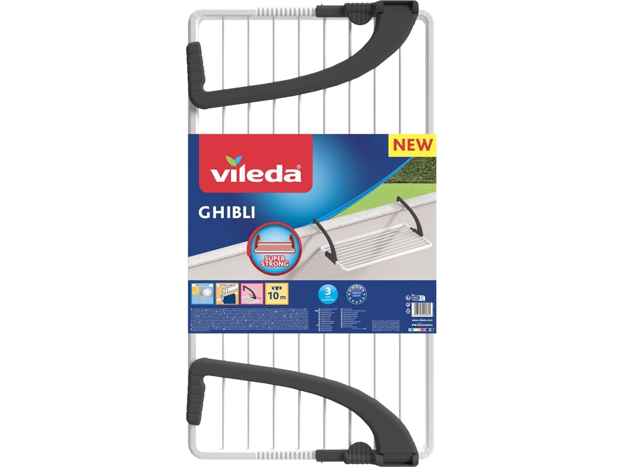 Stendino Ghibli Vileda, da balcone resistente e compatto in resina per 10 mt di stenditura