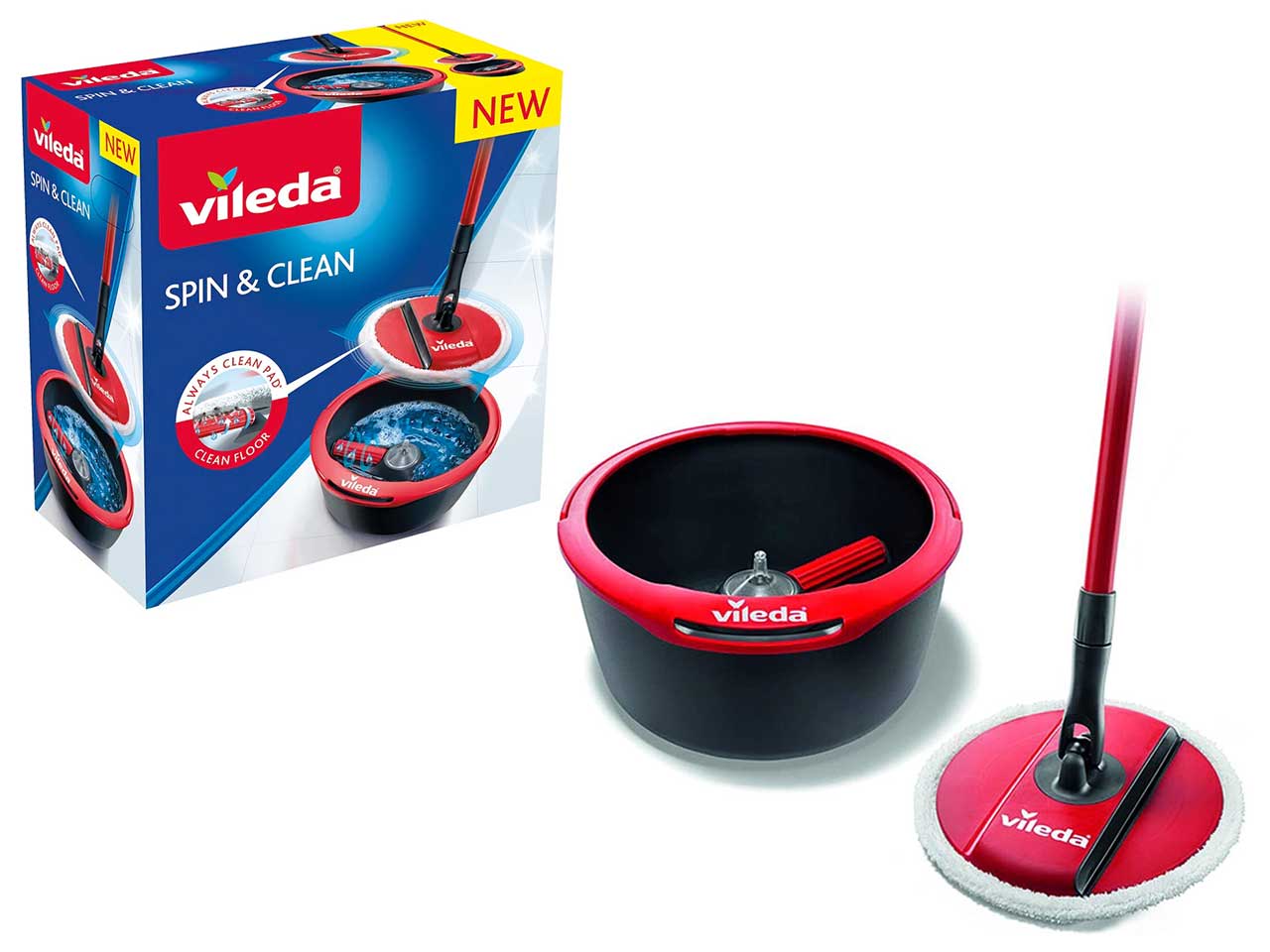 Lavapavimenti Spin & Clean con Sistema di Strizzatura Manuale attivabile attraverso il Manico, Set per la Pulizia dei Pavimenti con Secchio, Rullo pulente, Piastra, Panno 100% Microfibra - Vileda$