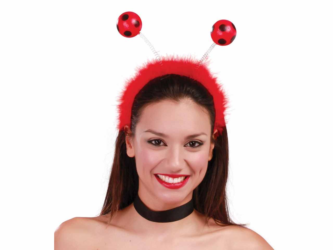 Diadema coccinella cerchietto con sfere rosso a pois neri