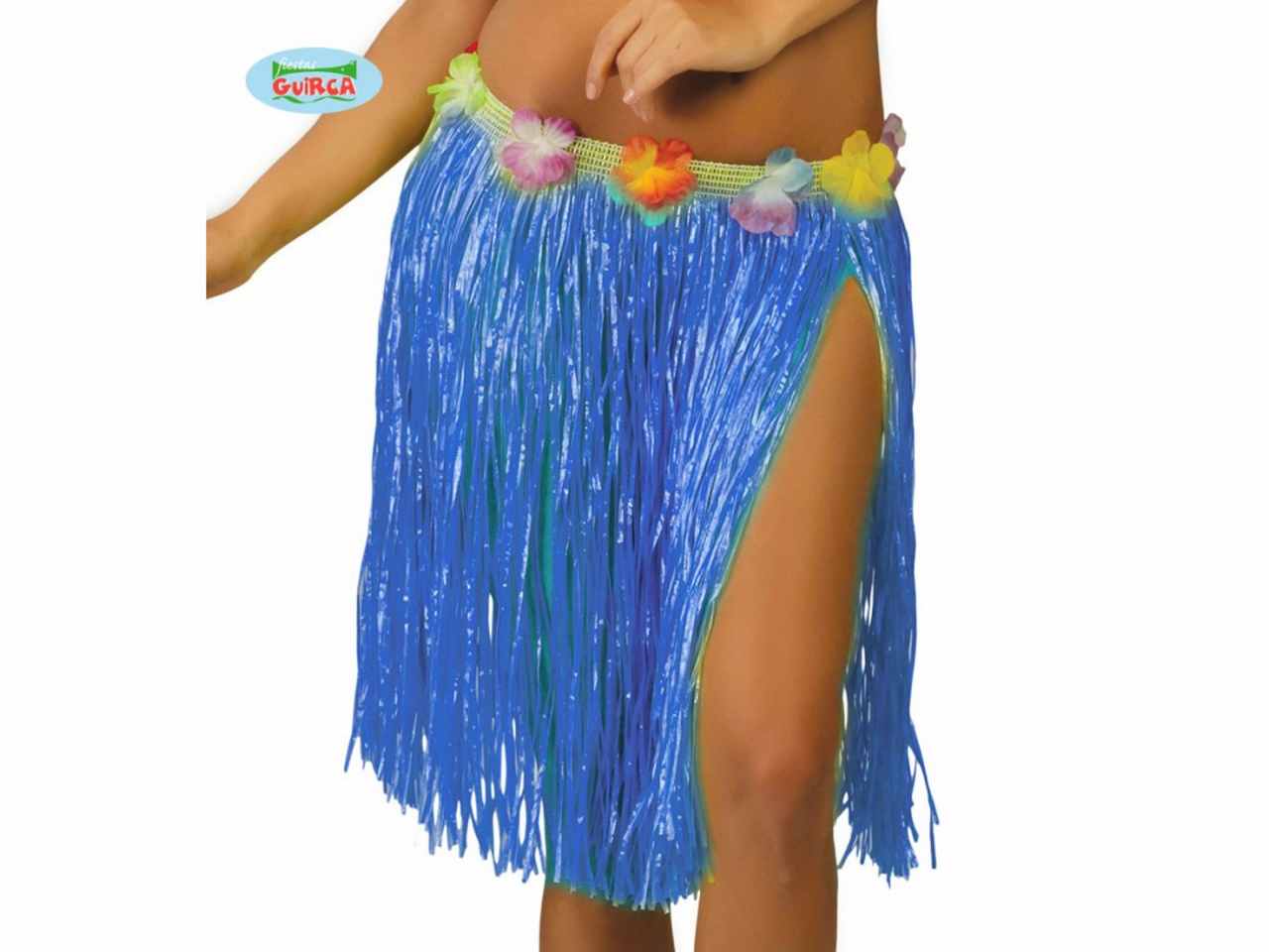 Gonnellino hawaiano 45cm con fiori hawaii e gonna hawaiana colore azzurro