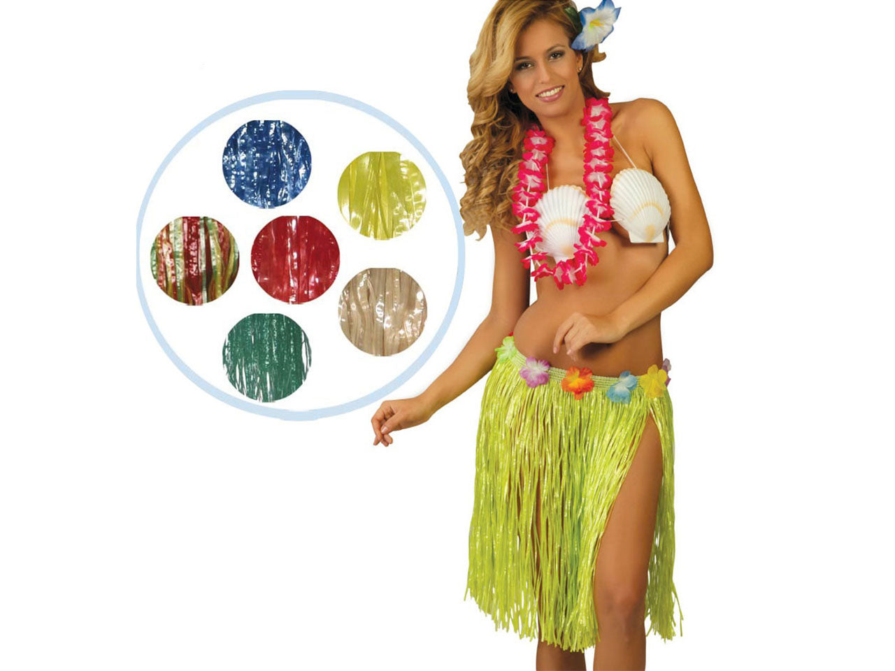 Gonna hawaiana hawaii con fiori e gonnellino hawaiano 55cm colore assortito