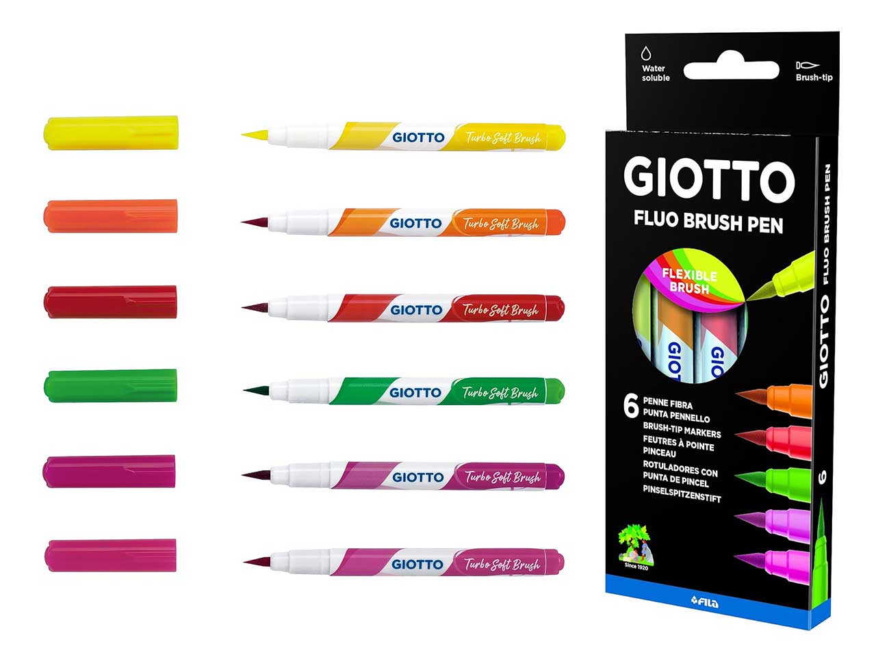 Pennarelli giotto soft brush fluo - la confezione contiene 6pz