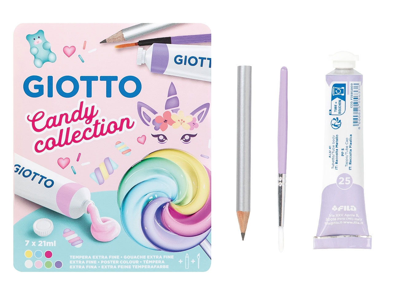 Giotto tempera Candy Collection confezione da 7 tempere, 1 pennello e 1 matita