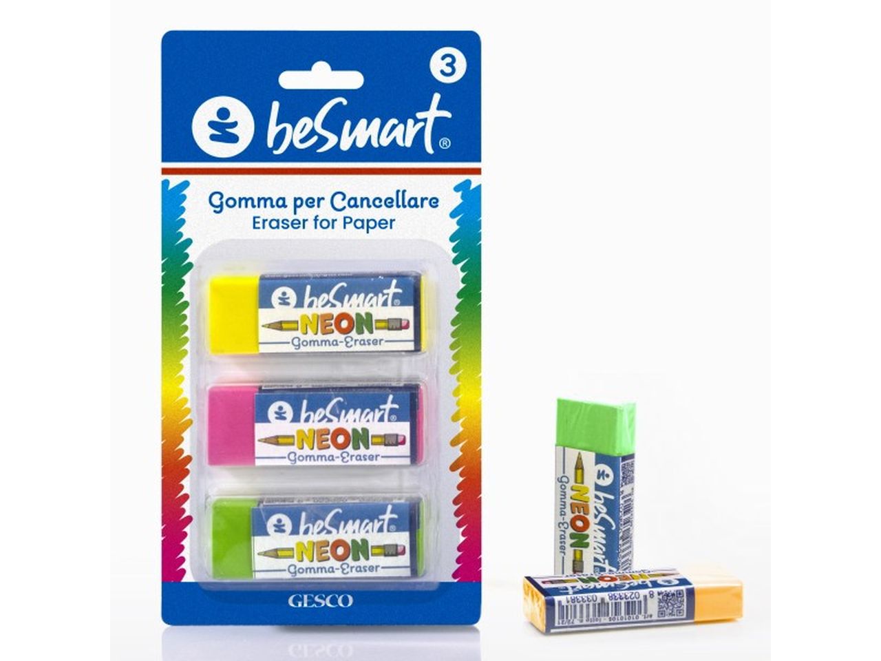 Gomma neon b-plast - la confezione comprende 3 gomme