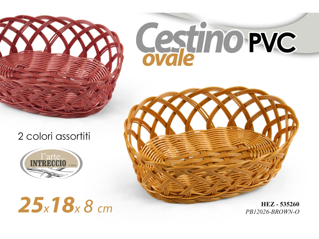 Cestino ovale in plastica 2 colori assortiti stile country 25x18x8 cm - Gicos