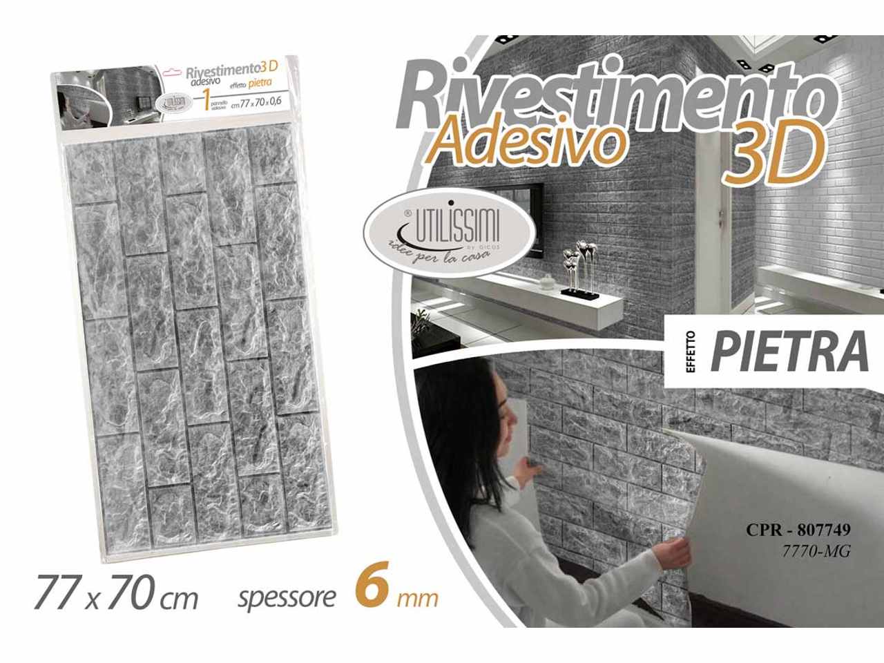 Rivestimento 3d pietra 6mm 77x70cm 8077