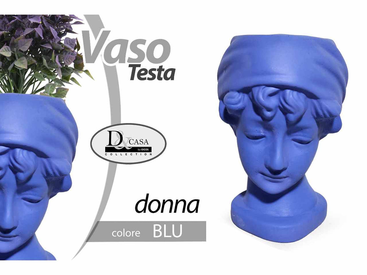 Vaso testa di donna blu 25x18x29cm $