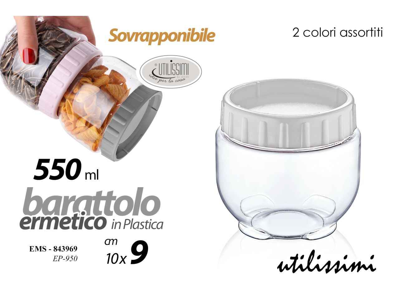 Barattolo di plastica da 550ml 10x9cm
