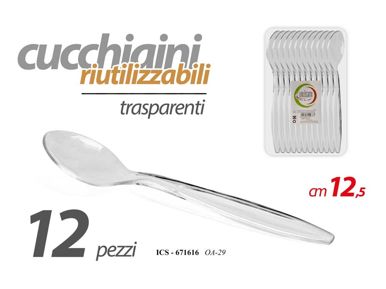 Cucchiai di plastica misura 12,5cm - la confezione comprende 12 cucchiai