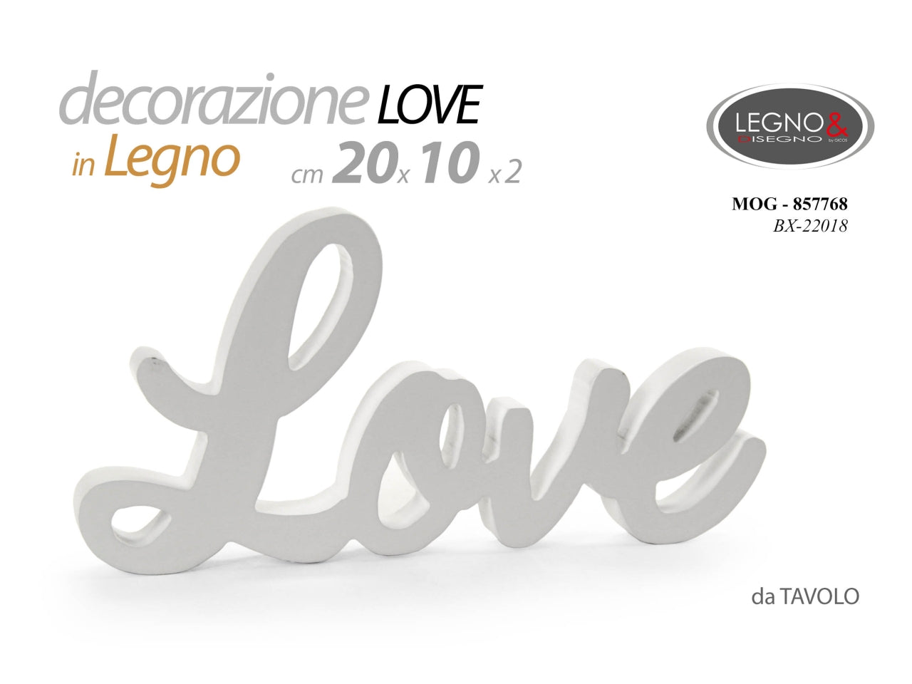 Decorazione da tavolo in legno scritta love bianca 20x10x2cm