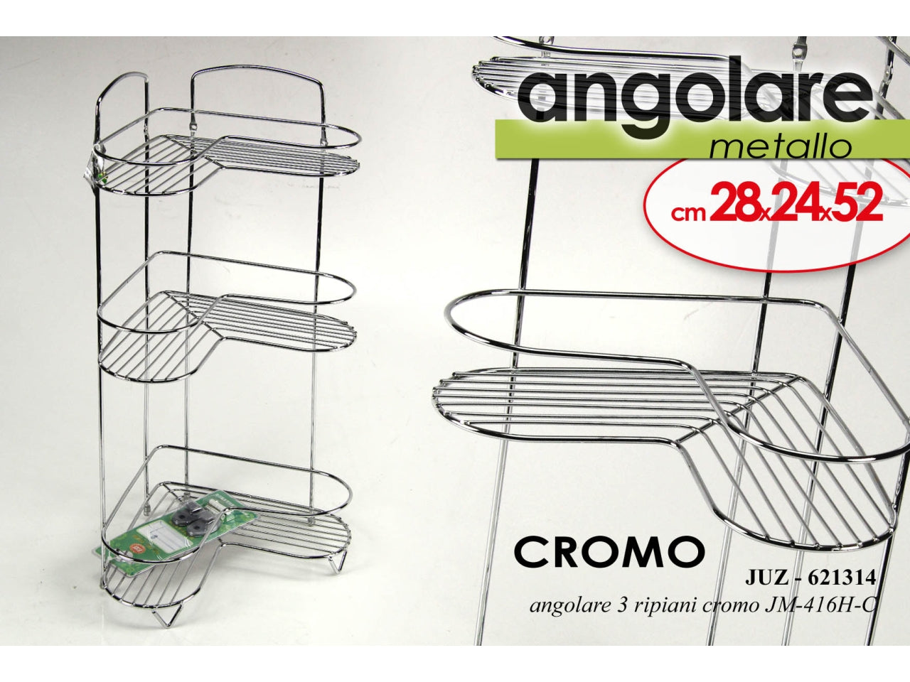 Angolare in metallo con 3 ripiani cromo misure 28x24x52cm