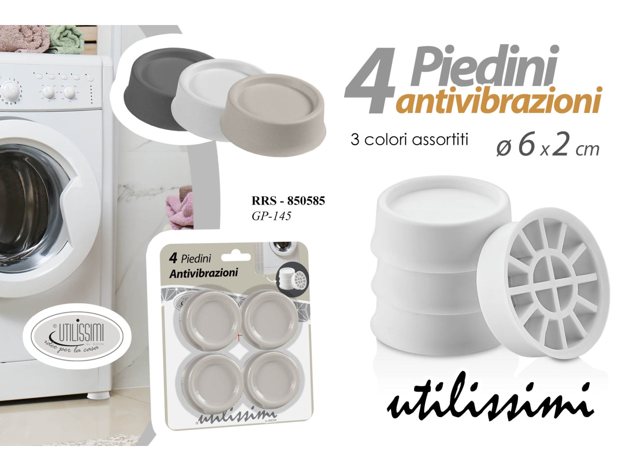 Piedini antivibrazioni 6x2cm - la confezione contiene 4 piedini - disponibile in 3 colori assortiti