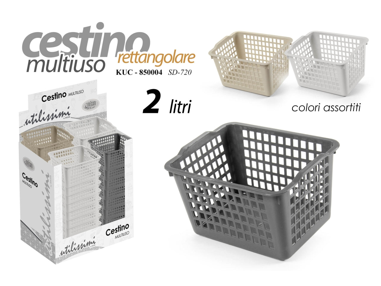 Cestino multiuso rettangolare 2lt d.17x11cm - disponibile in 4 diversi colori
