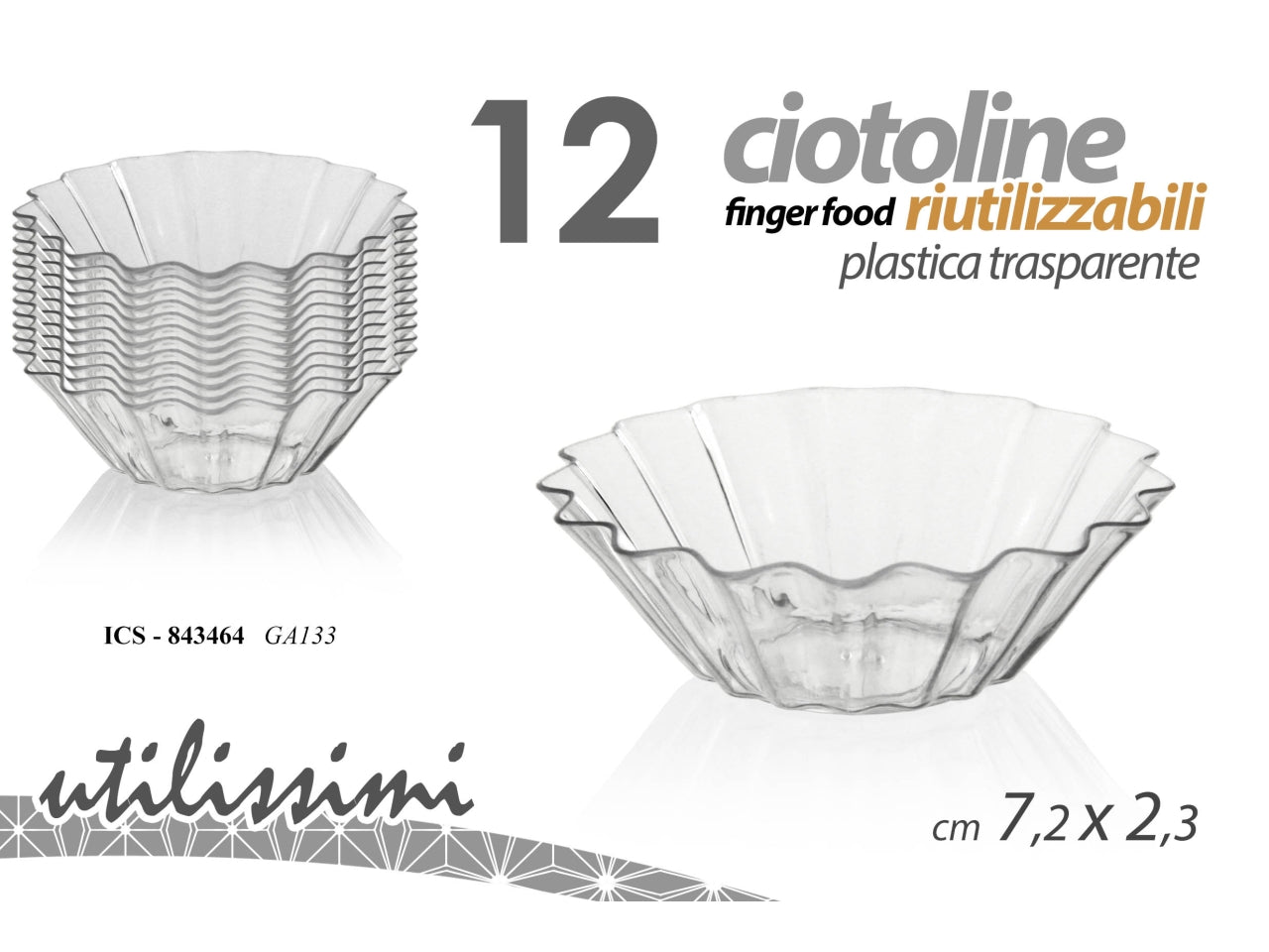 Ciotoline finger food riutilizzabili in plastica 7,2x2,3cm - la confezione contiene 12 vassoietti