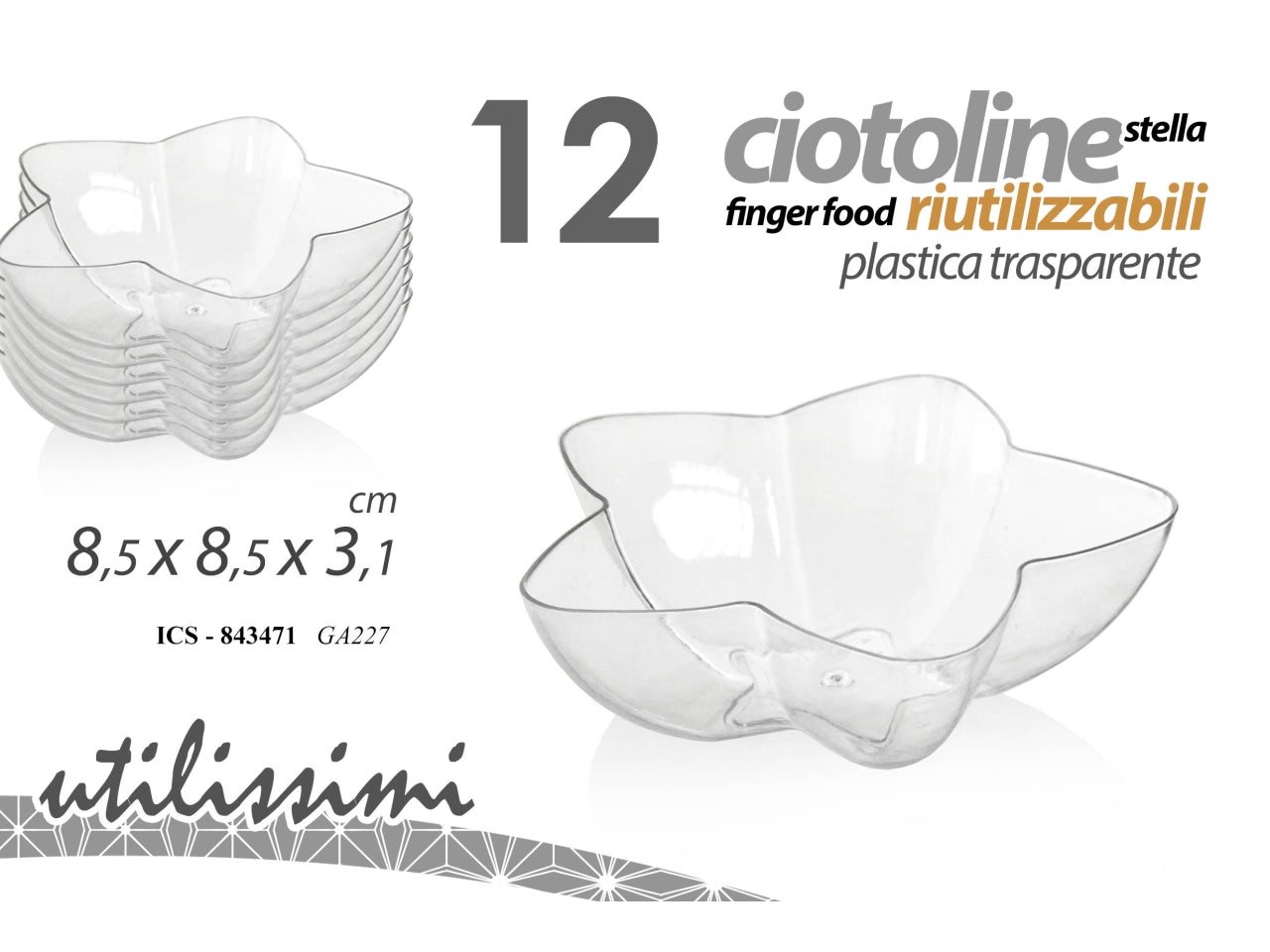 Vassoietti finger food a forma di stella riutilizzabili in plastica 8,5x8,5x3,1cm - la confezione contiene 12 vassoietti