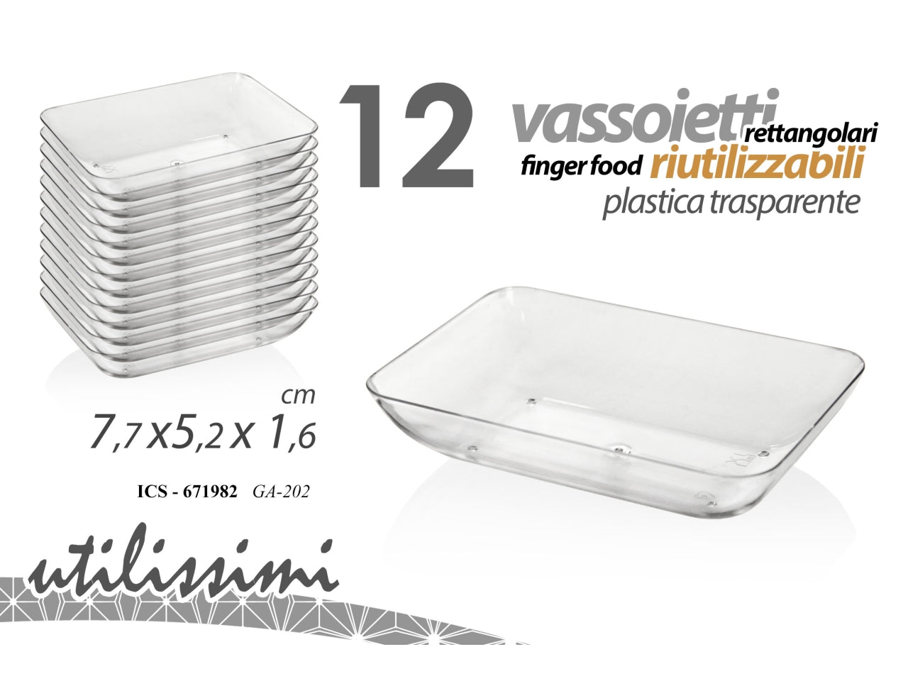 Ciotoline finger food riutilizzabili in plastica 7,7x5,2x1,6cm - la confezione contiene 12 vassoietti
