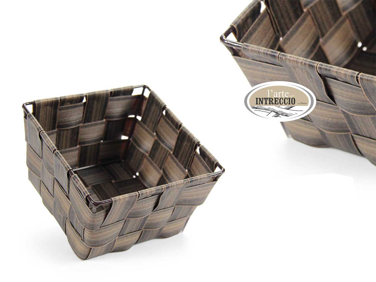 Cesto in effetto rattan marrone, stile moderno 14x14x9 cm - Gicos