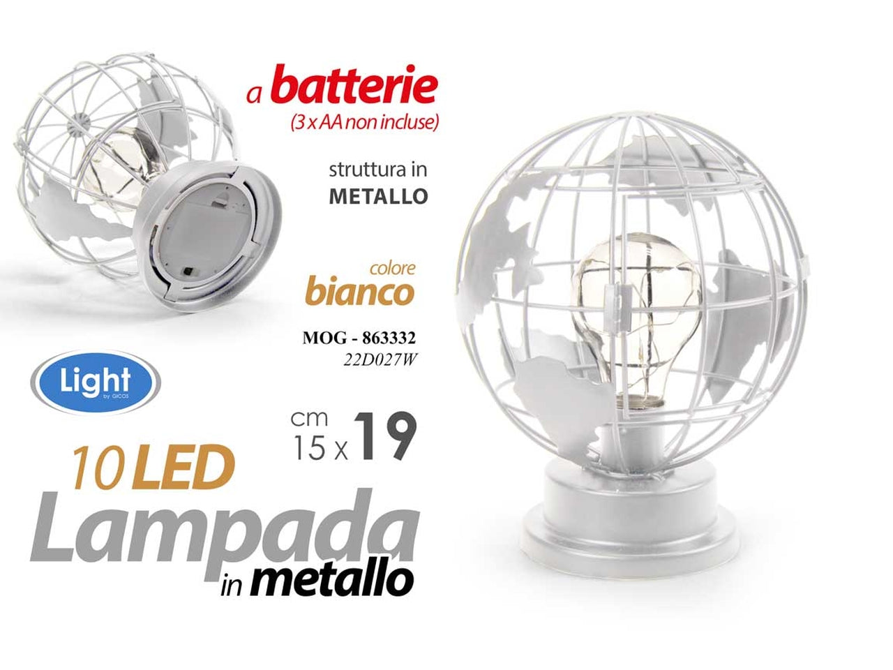 Lampada led colore bianco mappamondo misura 15x19cm