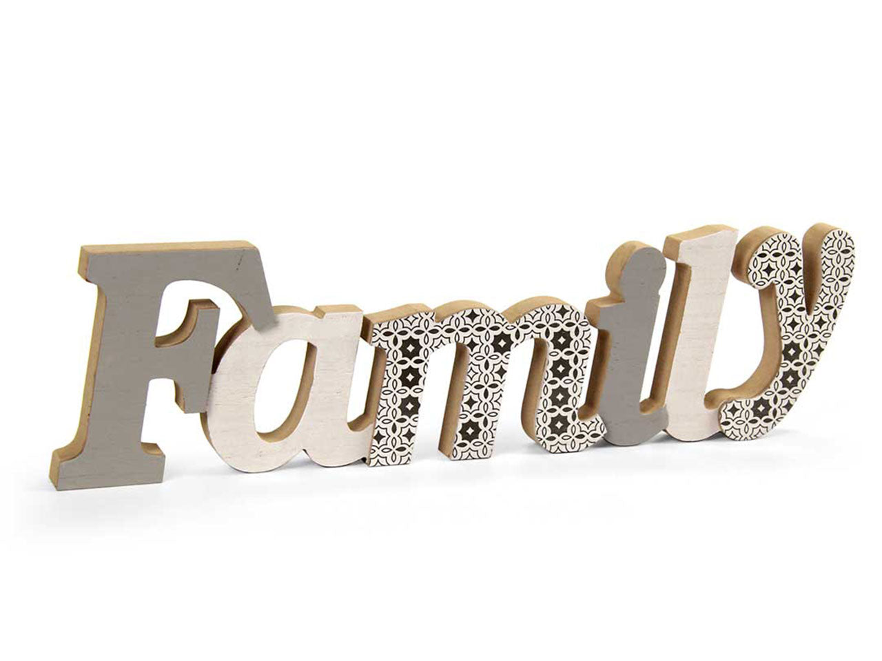 Scritta decorativa family in legno stile industrial multicolor - 40x11x2cm - Gicos