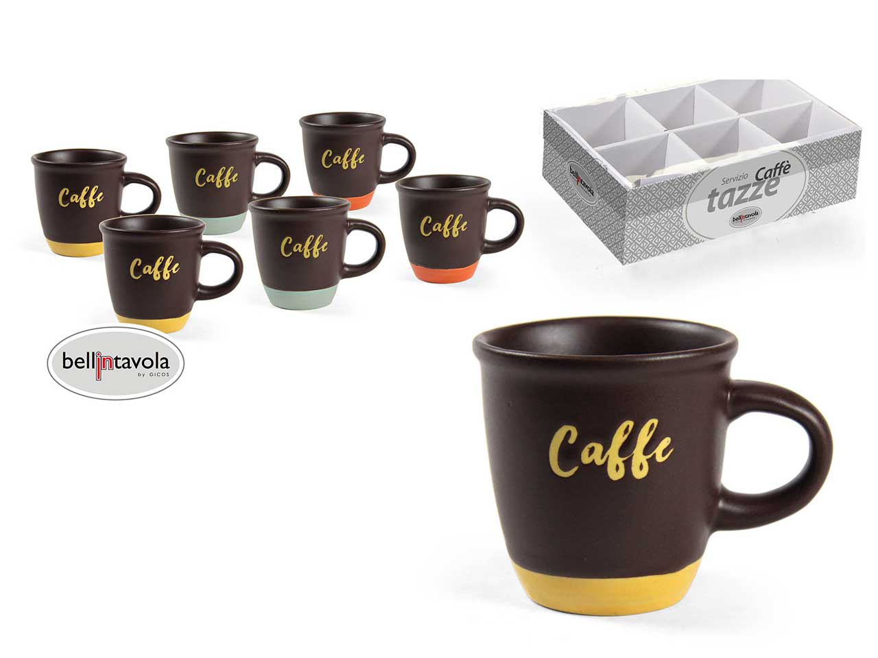 Set da 6 tazzine da caffe capacita' 97ml con scritte assortite misura 6,2cm