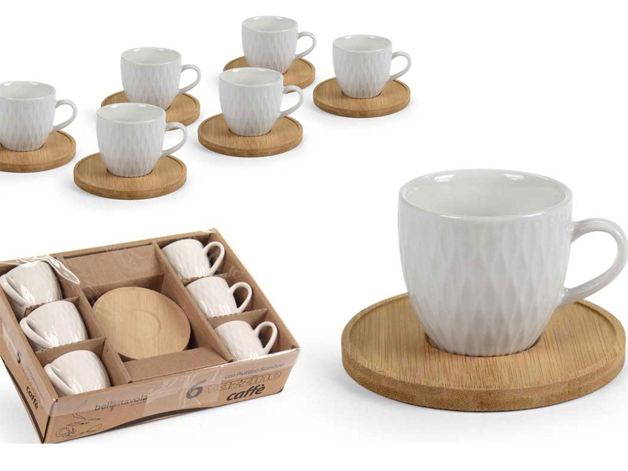 Set da 6 tazzine con piattini in bamboo