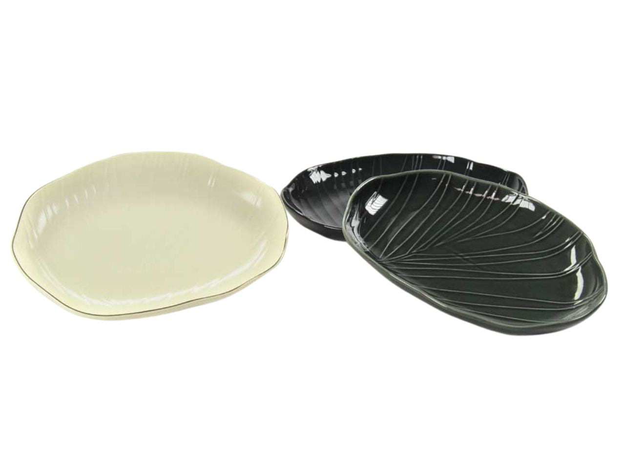 Vassoio ovale in ceramica in 3 colori assortiti stile jungle 18x25 cm, a forma di foglia - Passionecasa