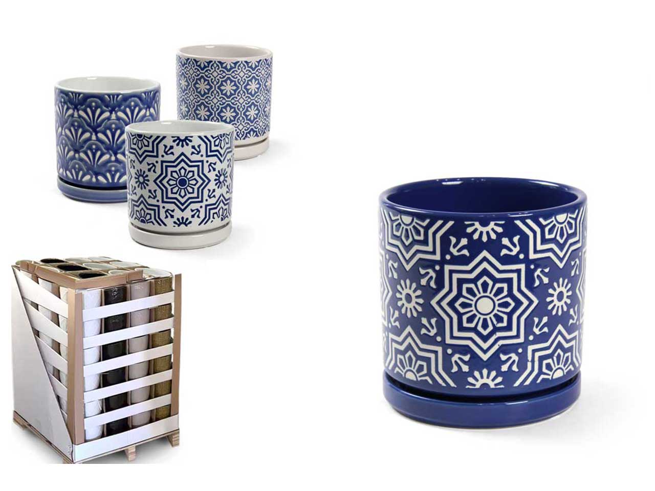 Vaso cachepot stile mediterraneo in ceramica, colori assortiti forma cilindrica, 15x15 cm - Gicos