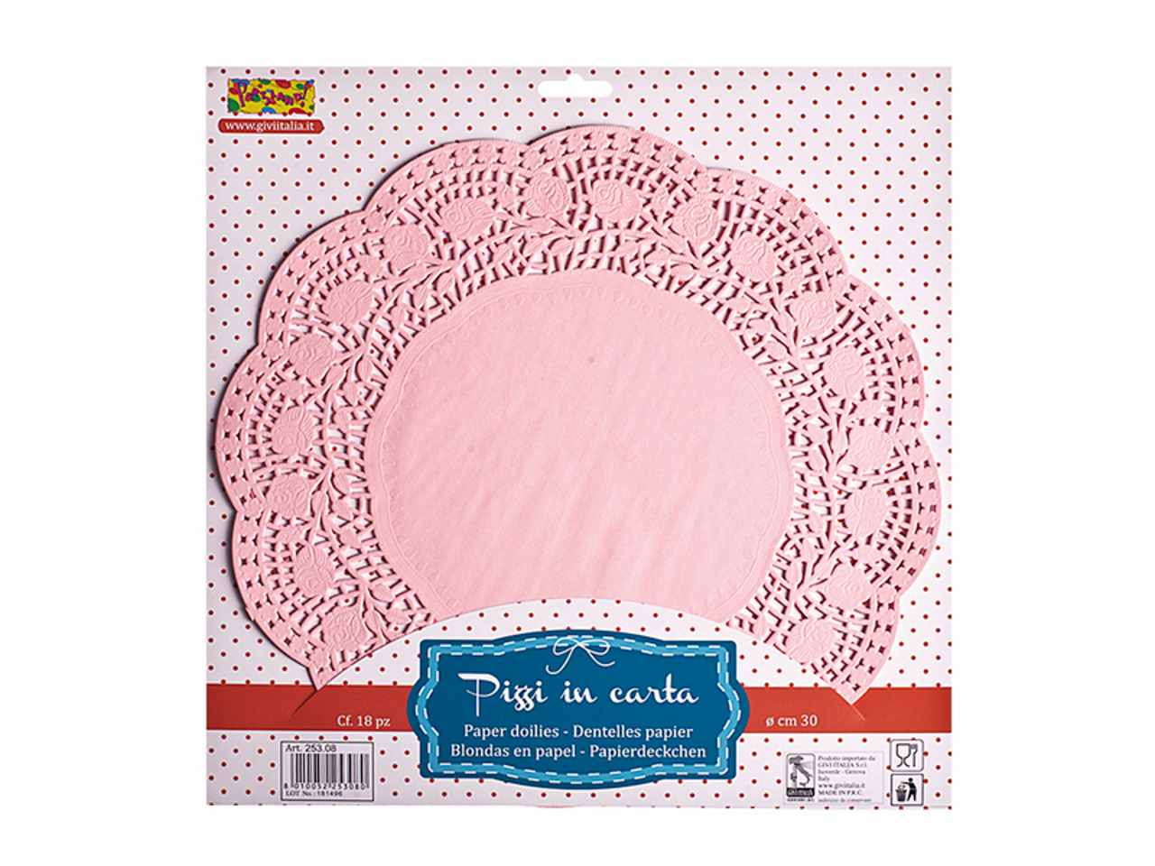 Centrino 12 pezzi pizzo rosa 37cm 25349