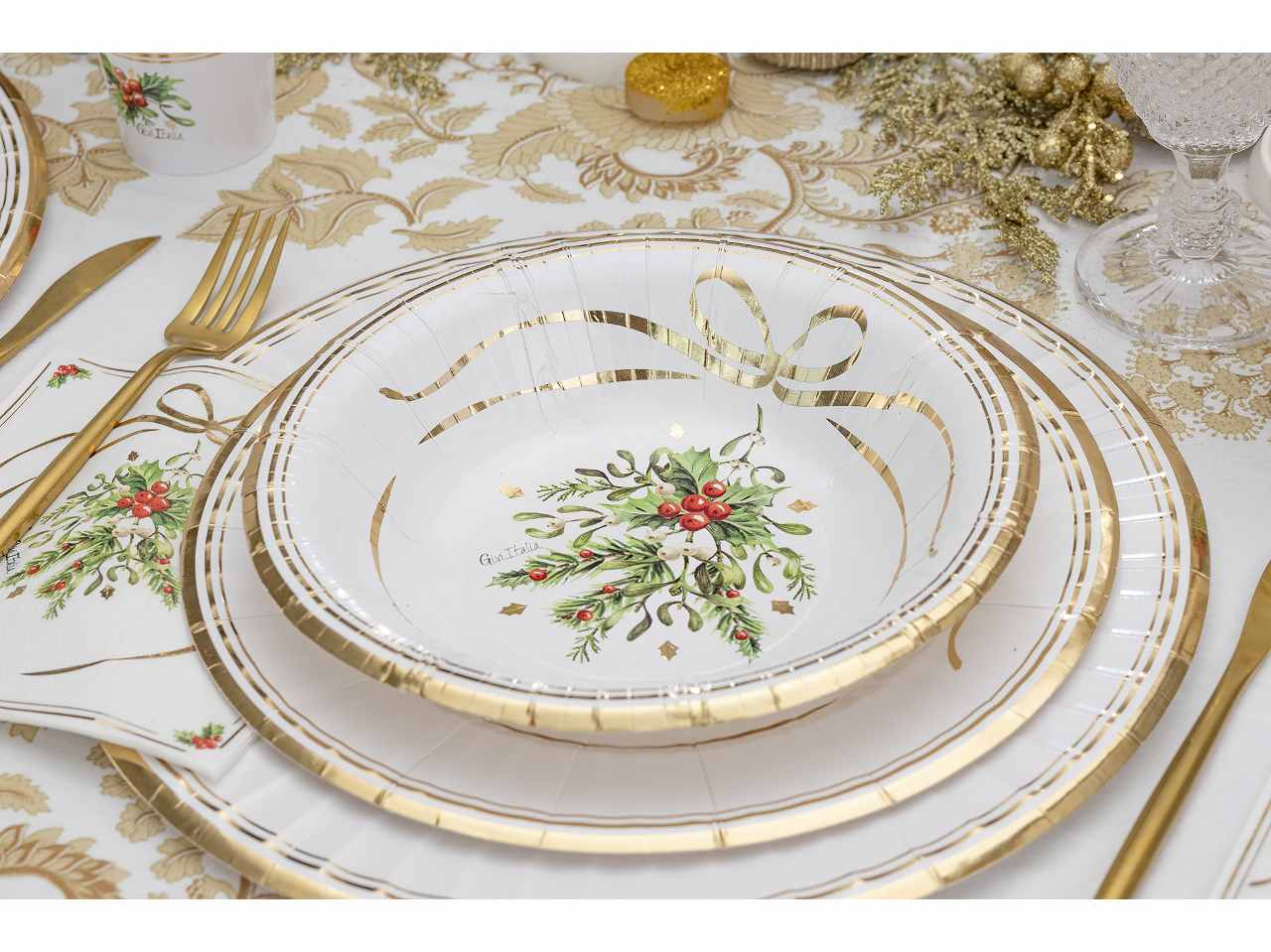 Piatti cm24 8 pezzi merry christmas gold$