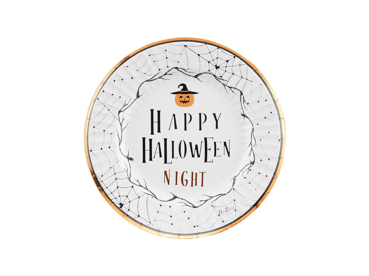 Piatti di carta Halloween compostabile arancione e nero 23 cm, confezione da 8 piatti - Givi Italia