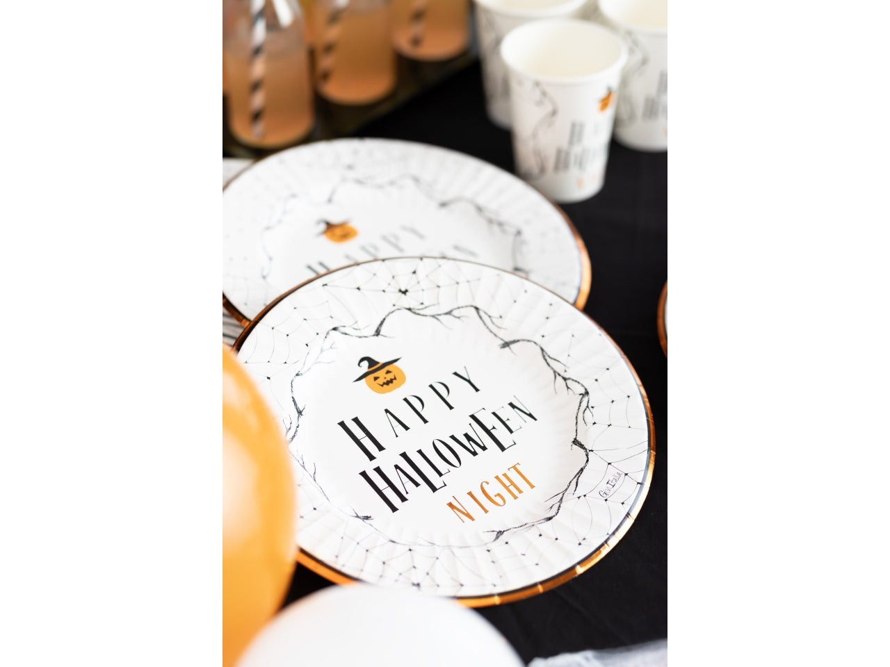 Piatti di carta Halloween compostabile arancione e nero 23 cm, confezione da 8 piatti - Givi Italia